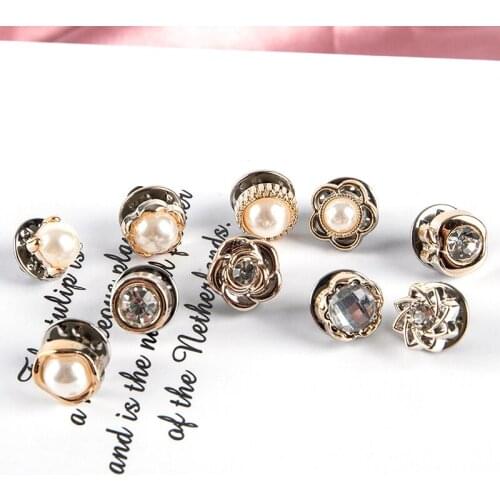 10 Pcs Womens Button Brooch Set Fashion Imitation Pearl Rhinestones Pin Coat Clothes Pins Accessories Gift Brooches for Women