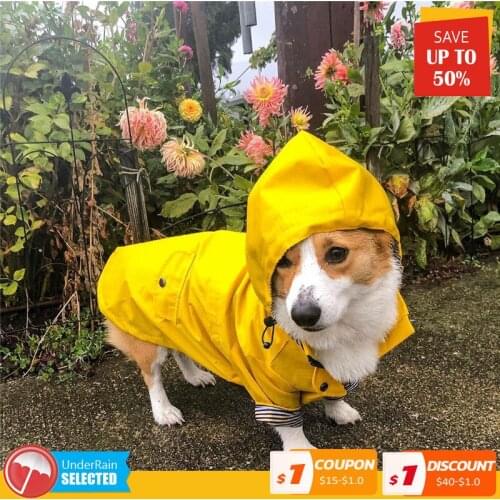 Impermeable Dog Clothes Jacket Waterproof Mesh Breathable Sweat-Absorbent Reflective Dog Raincoat Coat Yellow Roupa