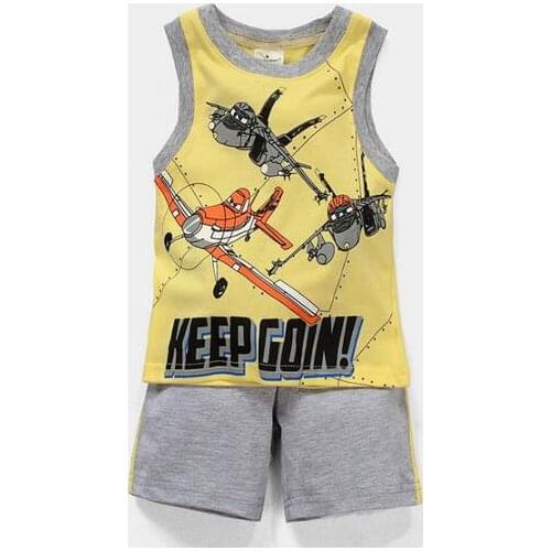 New Design YELLOW Sleeveless Vest and Shorts 2PCS Kids Baby Pajamas Cosy Set Boy Girls Cotton Pijamas set Sleepwear Underwear