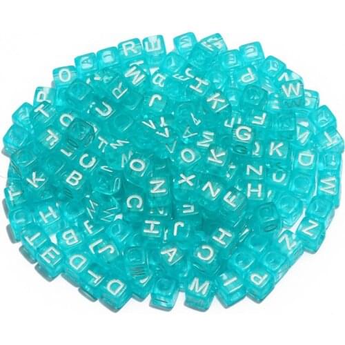 Lake Blue Transparent Mixed Acrylic Letter Beads 6mm Square Cube Alphabet Spacer Beads For Diy Bracelet Jewelry Making
