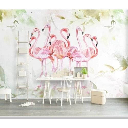 Papel de parede Pink medieval flamingo watercolor plant 3d wallpaper,living room children bedroom wall papers home decor mural