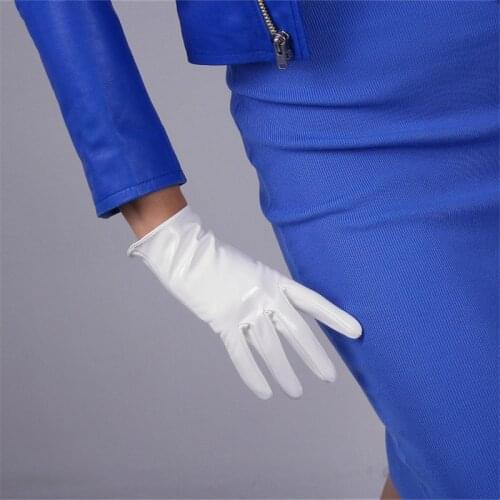 21cm Patent Leather Gloves Short Section Emulation Leather Grinding Suede Silver Gray Matte White Women Gloves WPU112