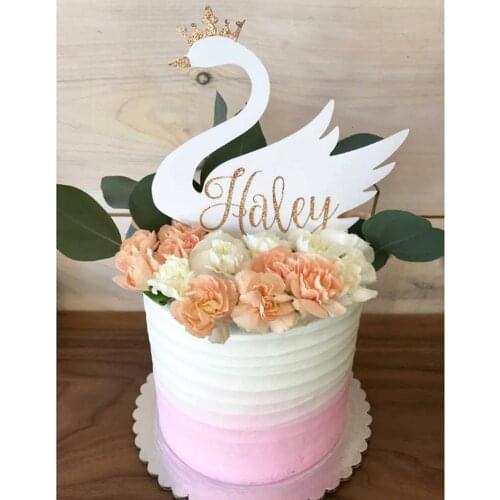 Personalize name glitter swan birthday cake topper wedding baby bridal shower party decorations cupcake toppers