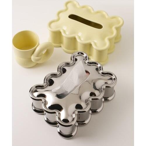 Nordic silver-plated tissue box ceramic light luxury high-end home living room coffee table desktop pumping box decoration