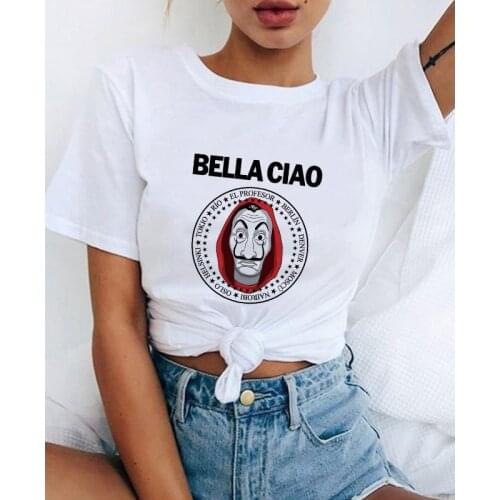 Showtly 2020 La Casa De Papel Tshirt Money Heist Tees TV BELLA CIAO Women Streetwear House of Paper Funny Harajuku Oversized