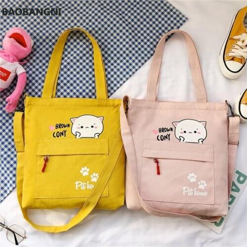 Cute Women Corduroy Zipper Shoulder Bag Cotton Canvas Handbag Casual Tote Female Crossbody Bag Ladies Cartoom Messenger Bags