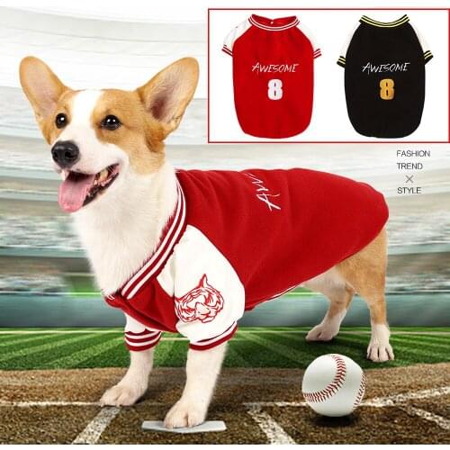 Sport Baseball Uniform Velvet Dog Hoodie Pet Clothes Cotton Sweatshirt Fashion Outfit For Dogs Cats Puppy Small Medium Corgi Pug