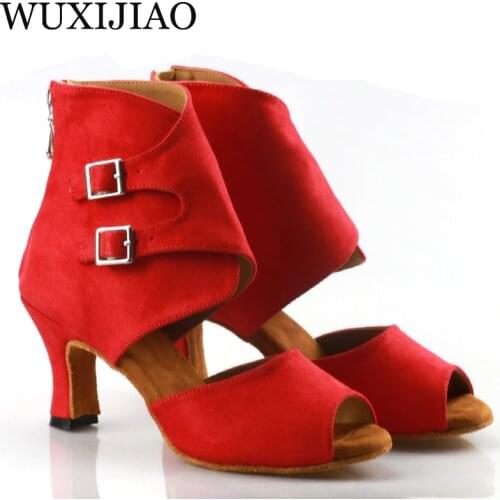 WUXIJIAO Latin dance shoes Tango ladies pink PU ladies Latin dance shoes Latin gloss shoes