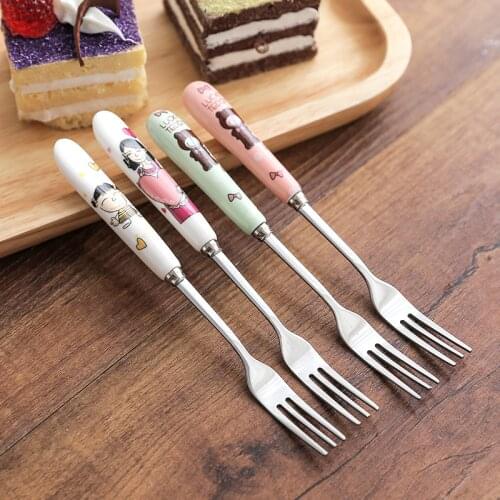 Stainless Steel Fruits Fork Ceramic Handle Cute Bear Dessert Fork Eco-Friendly Tableware Kids Forks Kitchen Dinnerware
