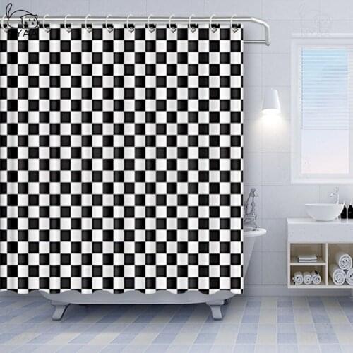 Vixm Checkered Shower Curtain Monochrome Composition with Classical Chessboard Inspired Abstract Tile Print Fabric Bath Curtains