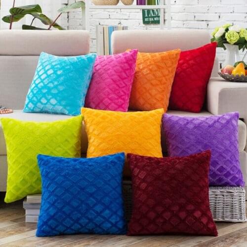 High Quality Sofa Lattice Plush Cushion Cover Decorative Throw Pillow Cover Solid Color Plush Bedding Home Decor