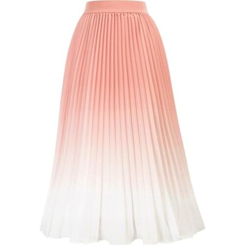 Kate Kasin Women Gradient-Color Swing Skirt Elastic Waist Pleated Flared A-Line Skirt Summer Casual Young Dance Beach Holiday