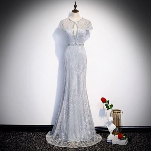 2021 New Mermaid Evening Dress Elegant Formal Evening Gown O-neck Sexy Cut-out Customize Robe De Soiree