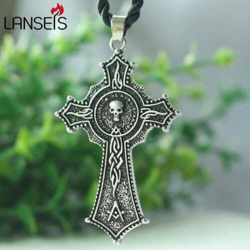Lanseis 1pcs men necklace Skeleton Cross pendant Crucifix combining Germanic and Byzantine forms Scandinavian jewelry