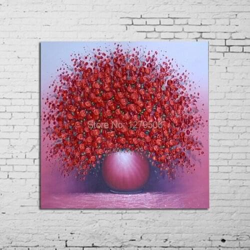 100%Handpainted Modern Art Red Pot Flower Oil Painting On Canvas Wall Pictures For Room Decor Beautiful Painting Hang Craft