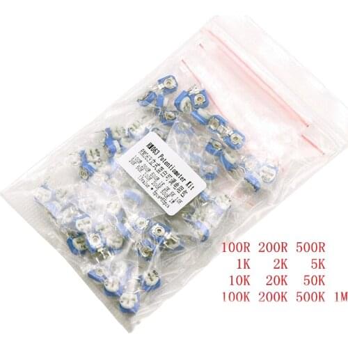 130pcs Trimming Potentiometer RM-063 vertical adjustment 100ohm-1Mohm RM063 Variable Resistors Assorted Kit 13Type*10pcs=130pcs