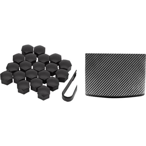 20Pcs 21Mm Car Tire Wheel Bright Black Bolt Nut Covers & 1Pcs Car Rear Armrest Box Armrest Panel Trim