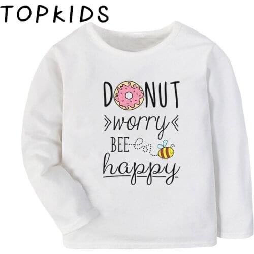 2021 Kids Donut Worry Be Happy Cartoon Print Funny T-shirt Children Casual Tops Baby Boys Girls Long Sleeve T shirt,LKP5386