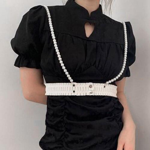 40% Dropshipping!!Fashion Women Belt Imitation Pearls Elasticity Soft Wear-resistant All Match Waist Belt for Dress Decoration