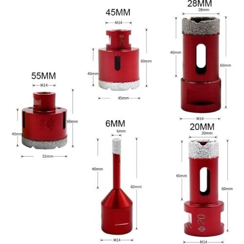 6-75mm M14 Vacuum Brazed Drill Bit High Hardness Hole Saw Cutter for Marble Tile