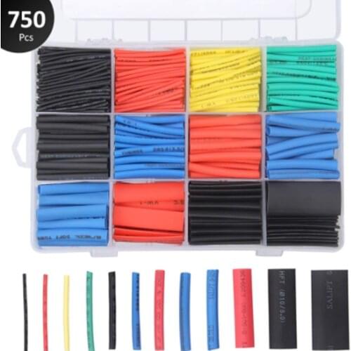 750pcs Set Polyolefin Shrinking Assorted Heat Shrink Tube Wire Cable Insulated Sleeving Tubing Set 2:1