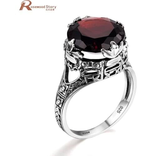 Authentic 925 Sterling Silver Delicate Sentiments Finger Cocktail Rings Garnet Rhinestone Crystal Wedding Ring Vintage Jewelry