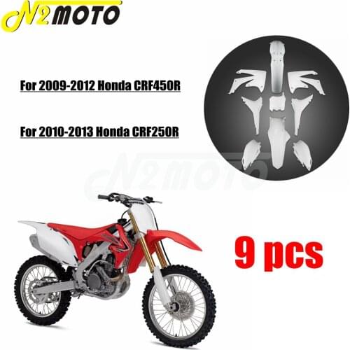 White Motorcycle Bodywork Fairing Kit Front & Rear Fenders Mudguard Side Panel for Honda CRF450R CRF250R Dirt Pit Bike 2009-2013