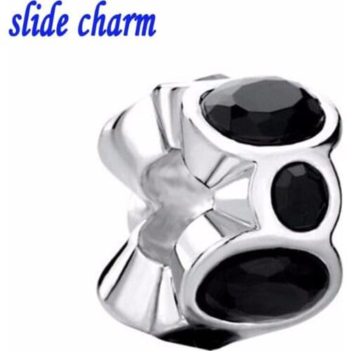 Slide charm wholesale Free shipping Black Element Crystal Floral European Bead Charm Bracelets fit Pandora bracelet