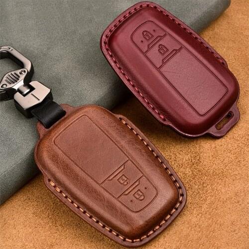 2 3 Button Genuine Leather Car Key Case Cover Shell For Toyota CHR C-HR Prado Camry Avalon Prius Corolla RAV4 Car Accessories