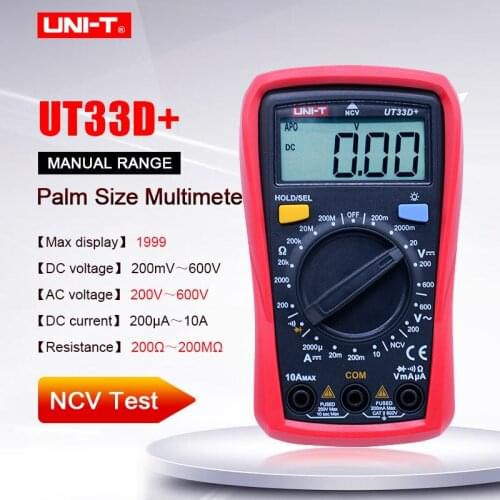 UNI-T UT33D+ Handheld digital Multimeter DC AC Voltage DC current Tester Resistance Diode test Voltmeter Ammeter Ohmmeter NCV