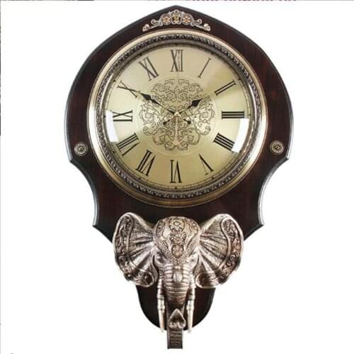 Retro-vintage elephant wooden clocks and watches in the living room Clock Decoration Wall Watch Mute wall clock