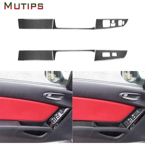 For Mazda RX8 RX-8 2004 2005 2006 2007 2008 Window Lift Switch Button Panel Cover Carbon Fiber Sticker LHD Accessories