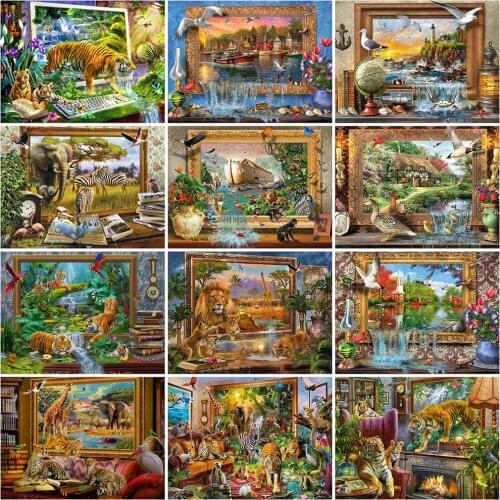 Evershine 5D DIY Diamond Painting Tiger Mosaic Diamond Embroidery Lion Animal Diamond Mosaic Full Layout Home Decorations