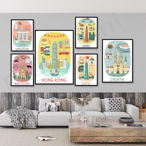 Europe, Asia, World Travel City Poster, London, Paris, Berlin, Barcelona, Tokyo, Hong Kong, Hanoi, Singapore, Dubai, Hawaii, Cit