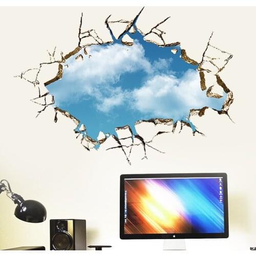 Blue Sky Clouds 3D broken Wall Sticker for Living Room Bedroom Ceiling Decoration Removable Vinyl Material Wallpaper Posters