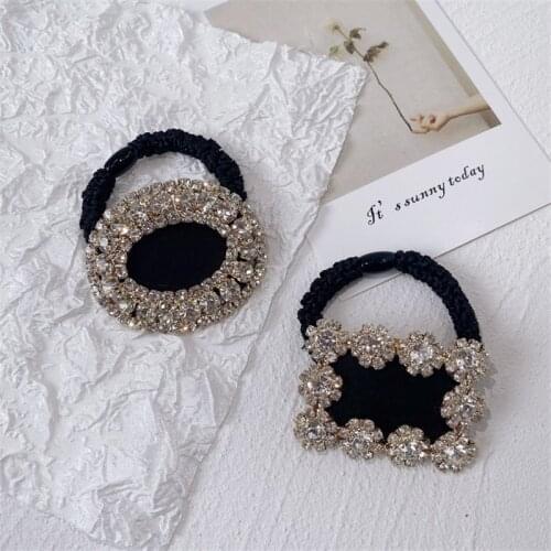 Korean Version Alloy Hair Ring Light Luxury Rhinestones Round Rubber Bands Ponytail Flower Headwear