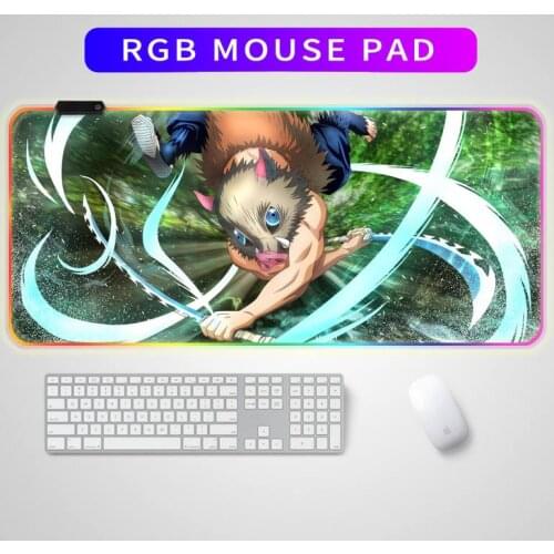 Anime Demon Slayer Mousepad Gaming Mouse Pad RGB LED Gamer Mat Computer Desk Padmouse Keyboard Kamado Nezuko Locrkand manga mat