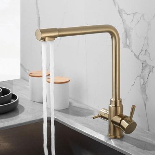 Water Purifier Kitchen Sink Faucet Hot & Cold Antique Brass Mixer Taps Rotating Deck Mounted Brushed Gold/Chrome/Black/Nickel