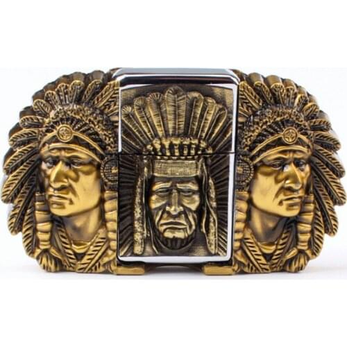 Lighter belt men Kerosene lighter buckle belt head Indian chiefs metal cigarette lighter buckle belts