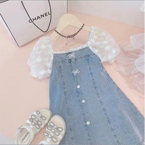 Summer girls dress new kids clothes Lace Embroidery children casual denim dresses clothing for baby girls fashion cute dress