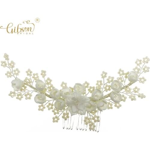 Fashion Handmade Headpiece White Ceramics Flowers Bridal Long Hair Comb Wedding Hair Piece Accessories
