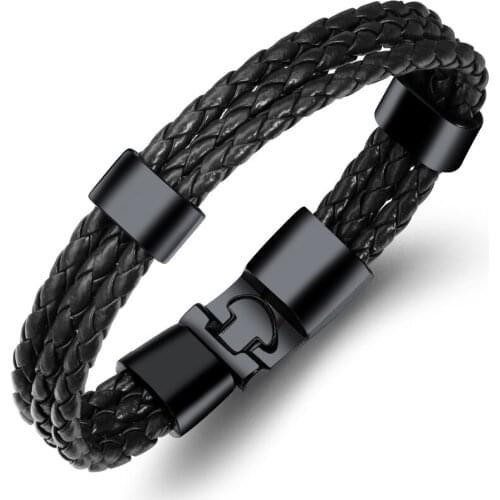 Trendy simple Three layer merger Leather bracelets & bangles Men Charm Jewelry Braided Wristbands gift