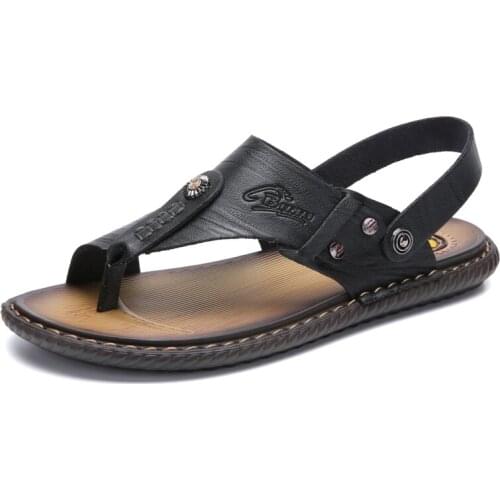 2021 Men Sandals Genuine Split Leather Men Beach Sandals Brand Men Casual Shoes Flip Flops Men Slippers Sneakers Summer Shoes