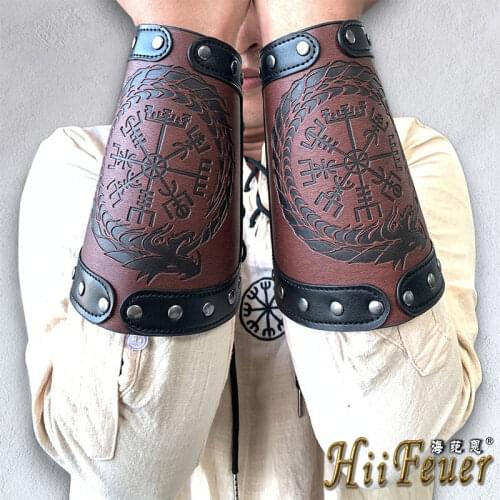 Medieval Bracer Viking Costume Halloween Accessory Armor Adult Wrist Guard Archer Gauntlet Leather Bracelet Cuff Lace Up For Men