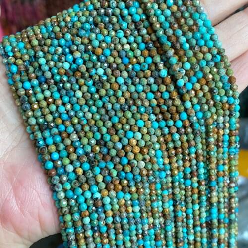 Natural Turquoise Genuine Faceted Beads 2.5mm 3mm Cutting Loose Blue Green Turquoise Beads for Jewelry Making