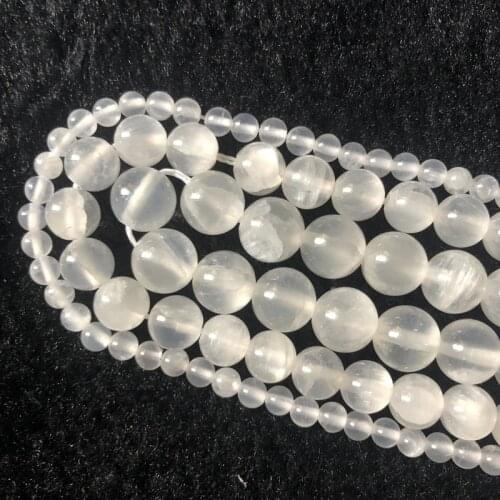 Wholesale Natural Selenite stone Cats Eye Beads,White Calcite Selenite Beads 6mm 8mm 10mm Loose Beads Full Strand.1 of 15"strand