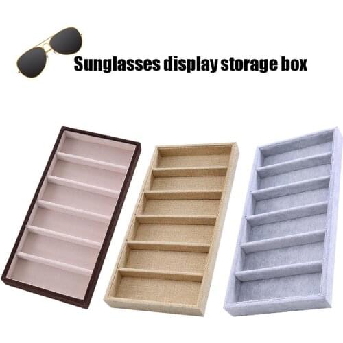 Eyeglass Display Sunglasses Storage Box Organizer Sunglasses Jewelry Display Storage Box Case 6 Grids Gray Drawer Organizers