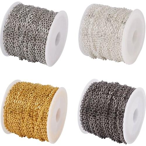 Pandahall 10m Iron Cross Cable Chain for Jewelry DIY Making Accessories, Golden Silver Platinum Antique Bronze 3x2.2x0.6mm F75