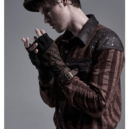 PUNKRAVE Mens Steampunk Retro Knit Fingerless Gloves Punk Style False Two-piece Motorcycle Gloves