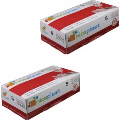 100'lu * 2 Package Niceplast Powder Free-White Colorless Transparent Gloves 100lü- (S - small)